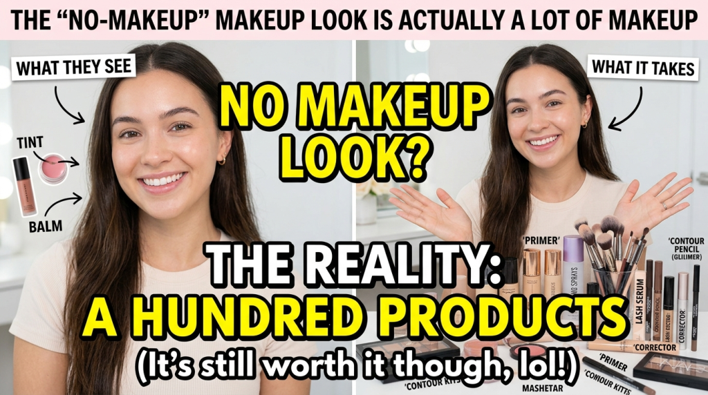 Natural makeup look, Minimal makeup routine, Makeup essentials, Everyday makeup look, Natural-looking makeup, Beauty products and tools